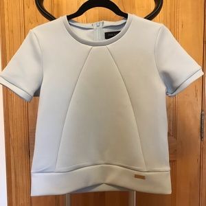 Sky Blue Pink Tartan Structured Fabric Top